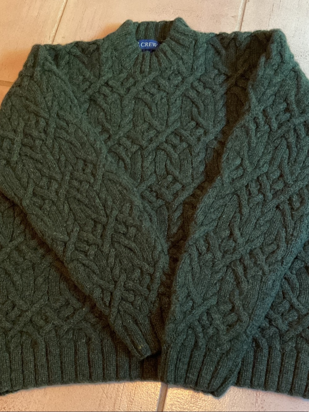 J Crew Handknit Fisherman Sweater Mens Size XS Women S Lambswool Heather Green